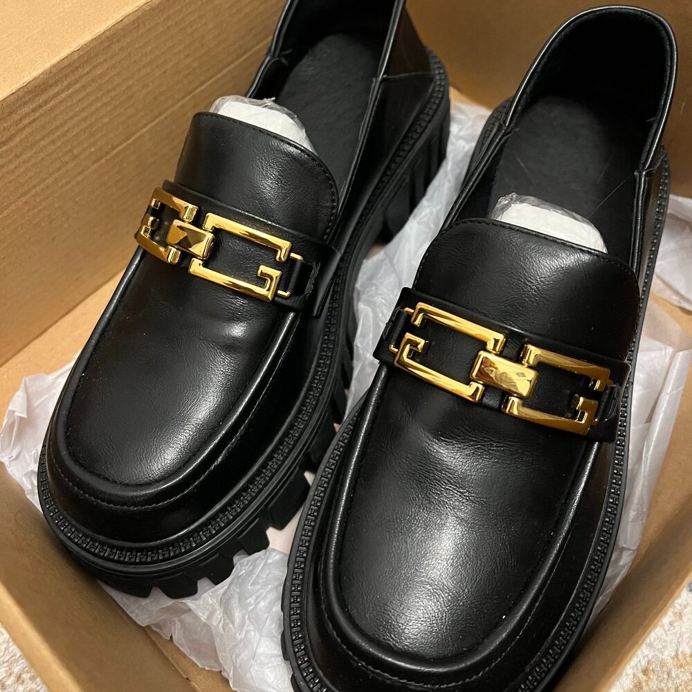 Lattelier Leather Loafers With Chain - Black, 7.5 womens